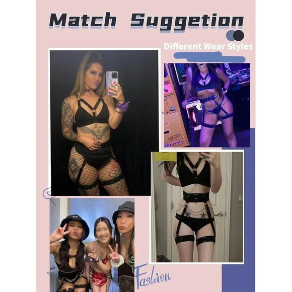 Women Set Underwired 6 Pieces Bra and Panty Strappy Cut Out PU Skirts  Choker - Picture 4 of 9